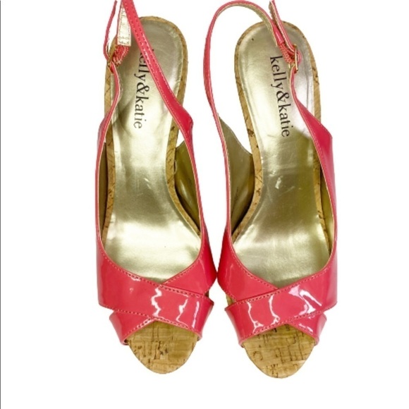 Kelly & Katie Coral Patent Slingback Peep Toe Pump Heeled Sandals - Picture 2 of 10